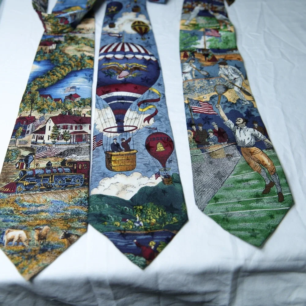 Americana Series Silk Ties Train Balloon Tennis USA Lot of 3 Tango by Max Raab